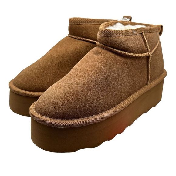 CUSHIONAIRE Women's Genuine Suede pull on platform boot 7 CHESTNUT - Picture 3 of 7